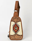 American Darling Sling Hand Tooled Upcycled Wool Genuine Leather Women Bag Western Handbag Purse