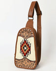 American Darling Sling Hand Tooled Upcycled Wool Genuine Leather Women Bag Western Handbag Purse