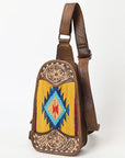 American Darling Sling Hand Tooled Upcycled Wool Genuine Leather Women Bag Western Handbag Purse