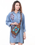 American Darling Sling Hand Tooled Upcycled Wool Genuine Leather Women Bag Western Handbag Purse