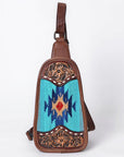 American Darling Sling Hand Tooled Upcycled Wool Genuine Leather Women Bag Western Handbag Purse