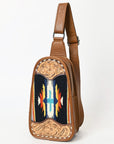 American Darling Sling Hand Tooled Upcycled Wool Genuine Leather Women Bag Western Handbag Purse