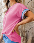 Leopard Patchwork Corded Knit T-Shirt