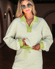 Stripe Collared V-Neck Pullover and Skort Set
