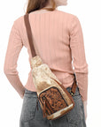 American Darling Sling Hand Tooled Hair On Genuine Leather Women Bag Western Handbag Purse