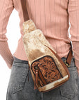 American Darling Sling Hand Tooled Hair On Genuine Leather Women Bag Western Handbag Purse