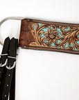 COMFYTACK Leather Horse Tripping Breast Collar Brown Floral Turquoise Inlay