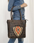 American Darling Adbg1523 Tote Upcycled Wool Genuine Leather Women Bag Western Handbag Purse
