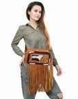 American Darling Adbg1524 Fanny Pack Hand Tooled Upcycled Wool Hair-On Genuine Leather Women Bag Western Handbag Purse