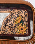 American Darling Adbg1524 Fanny Pack Hand Tooled Upcycled Wool Hair-On Genuine Leather Women Bag Western Handbag Purse