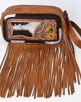 American Darling Adbg1524 Fanny Pack Hand Tooled Upcycled Wool Hair-On Genuine Leather Women Bag Western Handbag Purse