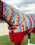 HILASON 1200D Winter Waterproof Poly Horse Hood Turnout Neck Blanket Belly Wrap Rainbow Zigzag