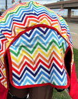HILASON 1200D Winter Waterproof Poly Horse Hood Turnout Neck Blanket Belly Wrap Rainbow Zigzag