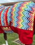HILASON 1200D Winter Waterproof Poly Horse Hood Turnout Neck Blanket Belly Wrap Rainbow Zigzag