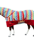 HILASON 1200D Winter Waterproof Poly Horse Hood Turnout Neck Blanket Belly Wrap Rainbow Zigzag