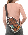 American Darling Sling Beautifully Hand Tooled Hair On Genuine Leather Women Bag Western Handbag Purse |