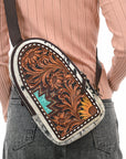 American Darling Sling Beautifully Hand Tooled Hair On Genuine Leather Women Bag Western Handbag Purse |