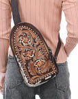 American Darling Sling Beautifully Hand Tooled Hair On Genuine Leather Women Bag Western Handbag Purse |