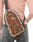 American Darling Sling Beautifully Hand Tooled Hair On Genuine Leather Women Bag Western Handbag Purse |