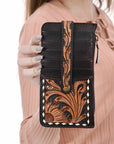 American Darling Card Holder Hand Tooled Genuine Leather Women Bag Western Handbag Purse