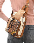 American Darling Adbga608 Sling Hand Tooled Hair-On Genuine Leather Women Bag Western Handbag Purse