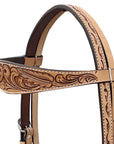 BAR H EQUINE Western Handtooled Leather Horse Headstall & Breast Collar Set