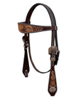 BAR H EQUINE Western Handtooled Leather Horse Headstall & Breast Collar Set