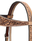 BAR H EQUINE Western Handtooled Leather Horse Headstall & Breast Collar Set