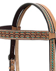 BAR H EQUINE Western Handtooled Leather Horse Headstall & Breast Collar Set