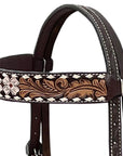 BAR H EQUINE Western Handtooled Leather Horse Headstall & Breast Collar Set