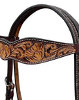 BAR H EQUINE Western Handtooled Leather Horse Headstall & Breast Collar Set