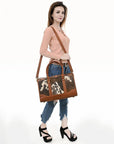 American Darling Adbga625 Duffel Hand Tooled Hair-On Genuine Leather Women Bag Western Handbag Purse
