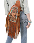 American Darling Adbg1568A Sling Hand Tooled Genuine Leather Women Bag Western Handbag Purse