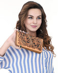 American Darling Wristlet Beautifully Hand Tooled Genuine Leather women bag western handbag purse