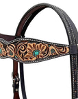 BAR H EQUINE Western Handtooled Leather Horse Headstall & Breast Collar Set