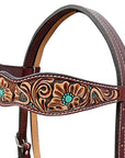 BAR H EQUINE Western Handtooled Leather Horse Headstall & Breast Collar Set