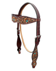 BAR H EQUINE Western Handtooled Leather Horse Headstall & Breast Collar Set