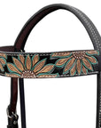 BAR H EQUINE Western Handtooled Leather Horse Headstall & Breast Collar Set