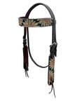 BAR H EQUINE Western Handtooled Leather Horse Headstall & Breast Collar Set