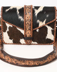 American Darling Hand Tooled Hair On Genuine Suede Leather Clutch Bag | Tooled Travel Jewelry Case