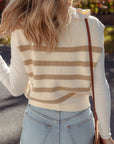 Everly Stripe Ribbed Half Zip Collared Sweater Vest