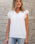 Amani Embroidered Ruffle Trim Textured Blouse