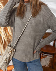 Solid Ribbed Knit Mock Neck Pullover Top