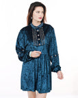 American Darling ADDR009 Velvet Women shirt dress Tunic Ladies girl Top Blue