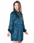 American Darling ADDR009 Velvet Women shirt dress Tunic Ladies girl Top Blue
