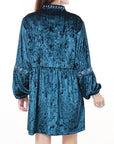 American Darling ADDR009 Velvet Women shirt dress Tunic Ladies girl Top Blue