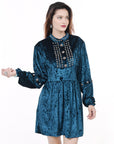 American Darling ADDR009 Velvet Women shirt dress Tunic Ladies girl Top Blue