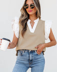Serena Contrast V Neck Ruffled Textured Knit Top