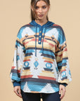 Blue Mountain Turquoise Aztec Lightweight Hoodie Made in America