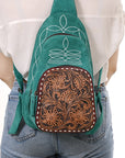 American Darling Sling Hand Tooled Genuine Leather Women Bag Western Handbag Purse